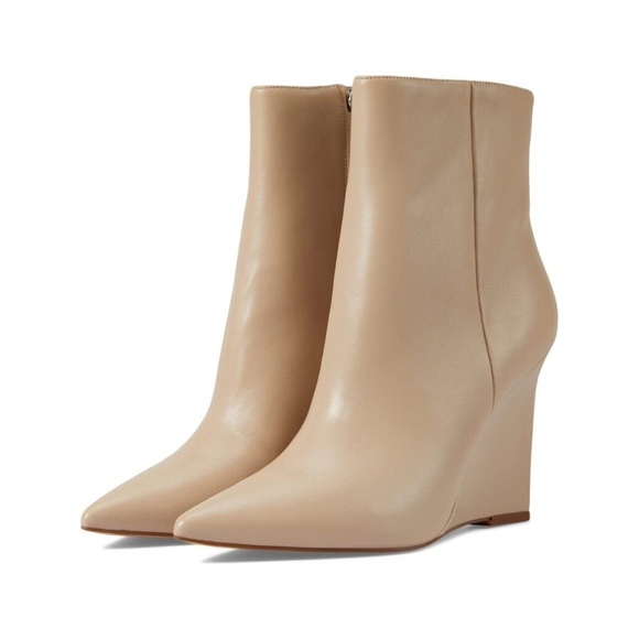 Marc Fisher Shoes - NEW Marc Fisher Dayna Taupe Leather Pointed Toe Wedge Boots Ankle Bootie NIB